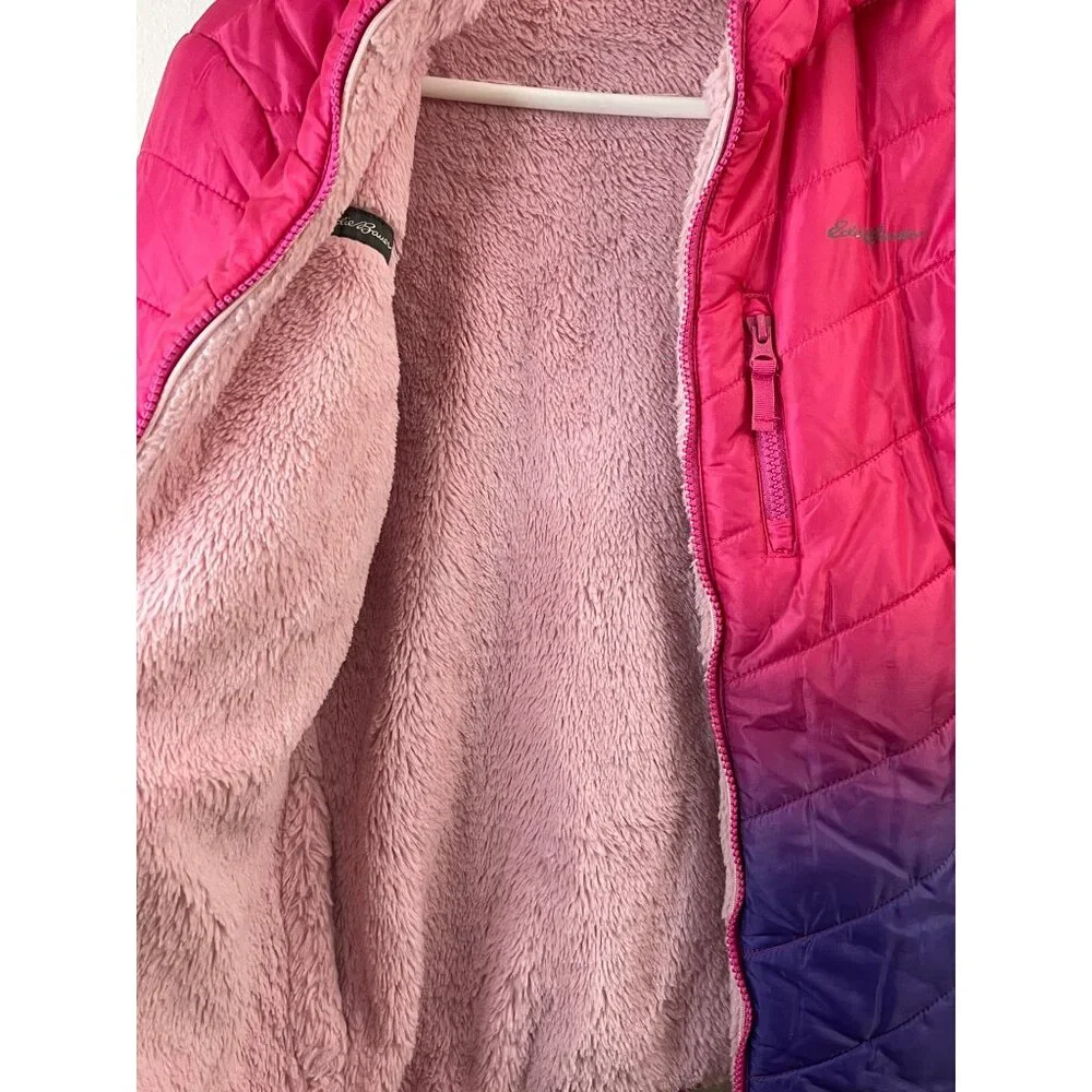Eddie Bauer Pink & Purple Ombre Quilted Hooded Jacket With Fleece Lining - Picture 4 of 15